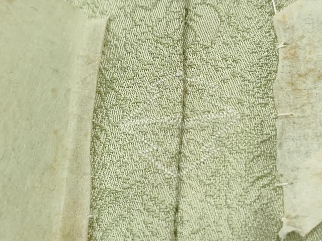 平和屋着物○上質な色無地 草木染 舞花地紋 抹茶色 反端付き