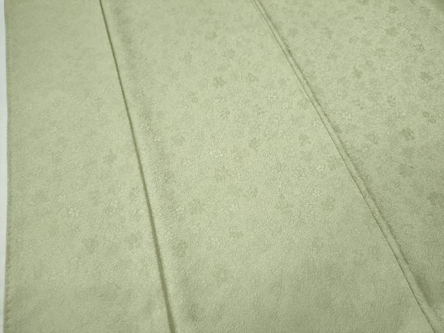 平和屋着物○上質な色無地 草木染 舞花地紋 抹茶色 反端付き