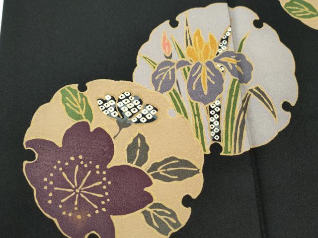 平和屋着物○訪問着 雪輪草花文 黒地 高島屋扱い 正絹 逸品 CAAU1787yc