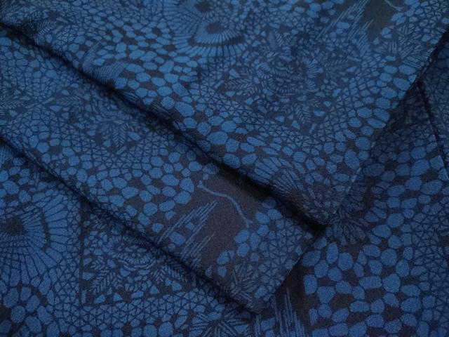 平和屋着物●上質な小紋　藍　型染め　色紙吉祥草花文　正絹　逸品　CAAU1791yc