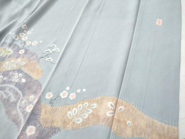 平和屋着物○訪問着 作家物 手描き 地紙草花文 金彩 鬼しぼ