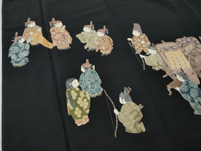 平和屋着物○十日町友禅作家 関口遼一 黒留袖 御所車人物文 正絹 逸品