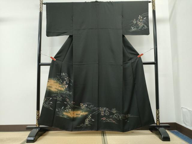 平和屋着物●訪問着　鳥獣戯画　黒地　金彩　正絹　逸品　CAAU1804yc