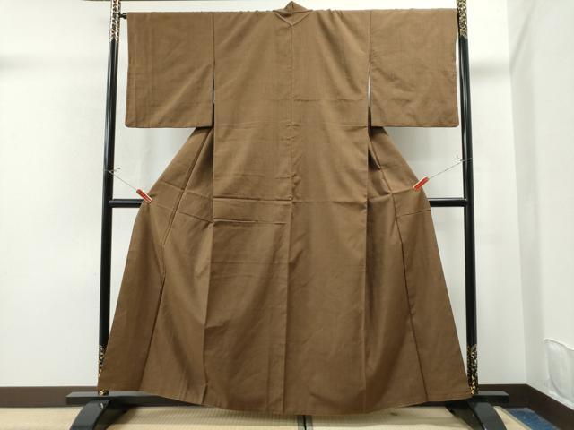 平和屋着物●結城紬　色無地　枯茶色　正絹　逸品　CAAU1810yc 平和屋着物○結城紬 色無地 枯茶色 正絹 逸品 CAAU1810yc