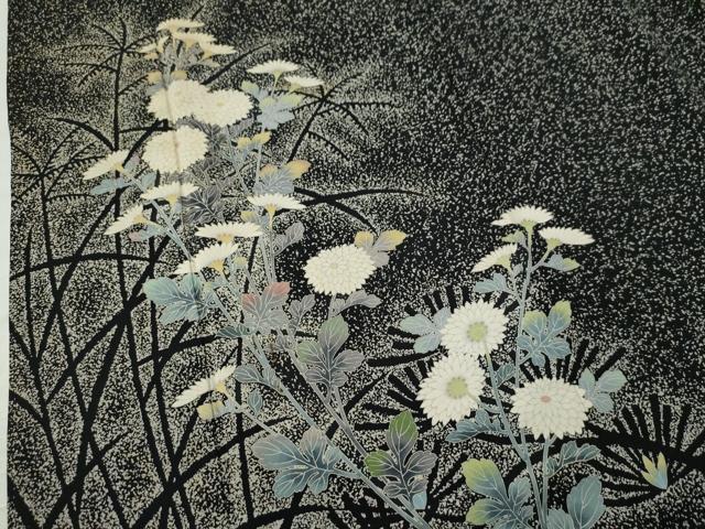 平和屋着物○訪問着 友禅 菊花文 たたき染め 黒地 正絹 逸品 CAAU1814yc
