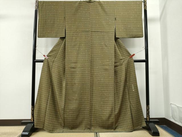 平和屋着物●伝統工芸士 染谷梅治　小紋　格子舞花文　胴抜き仕立て　正絹　逸品　CAAU1822yc 平和屋着物○伝統工芸士 染谷梅治 小紋 格子舞花文 胴抜き仕立て