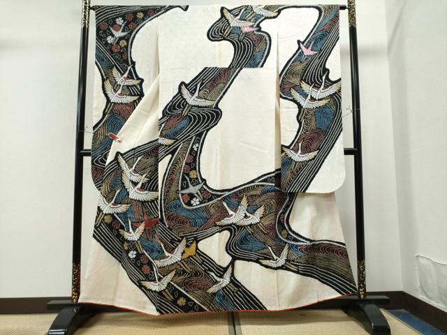 平和屋着物●豪華振袖　総絞り　飛鶴吉祥花文　金銀彩　正絹　逸品　CAAU1829yc