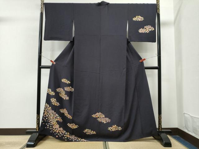 平和屋着物○大変加工の良い小紋 総絞り 黒地 正絹 逸品 未使用