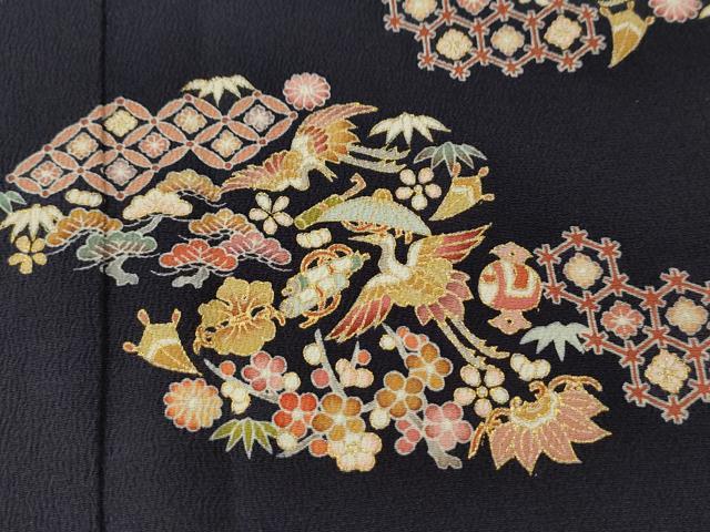 平和屋着物○訪問着 飛鶴宝尽くし吉祥松竹梅花文 金彩 正絹 逸品