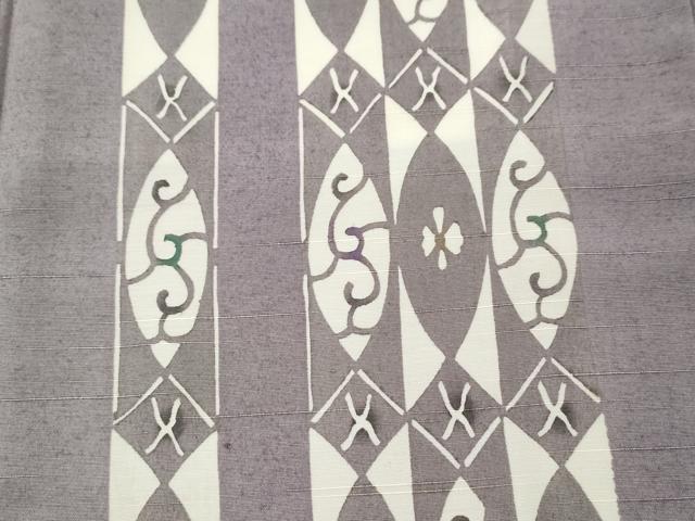 平和屋着物○訪問着 紬地 型染め 吉祥花唐草間道 正絹