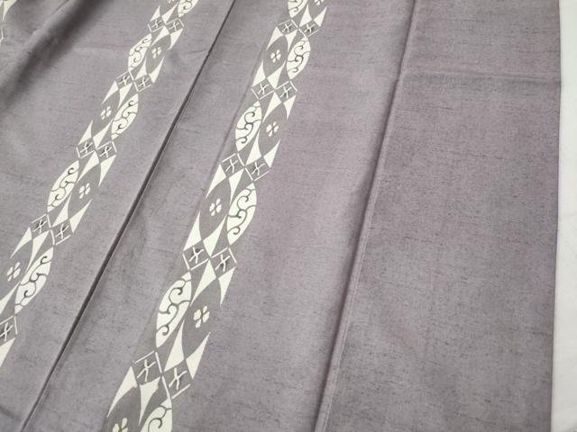 平和屋着物○訪問着 紬地 型染め 吉祥花唐草間道 正絹