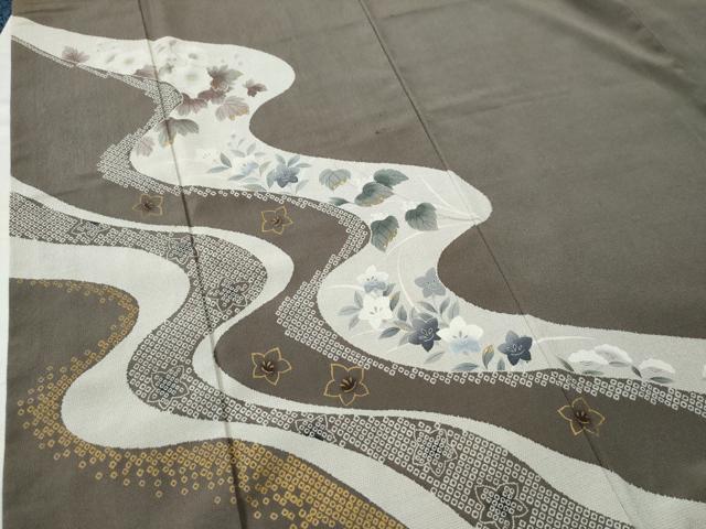平和屋着物●訪問着　本塩沢　絞り　道長秋草文　金彩　やまと誂製　正絹　逸品　CAAU1861yc
