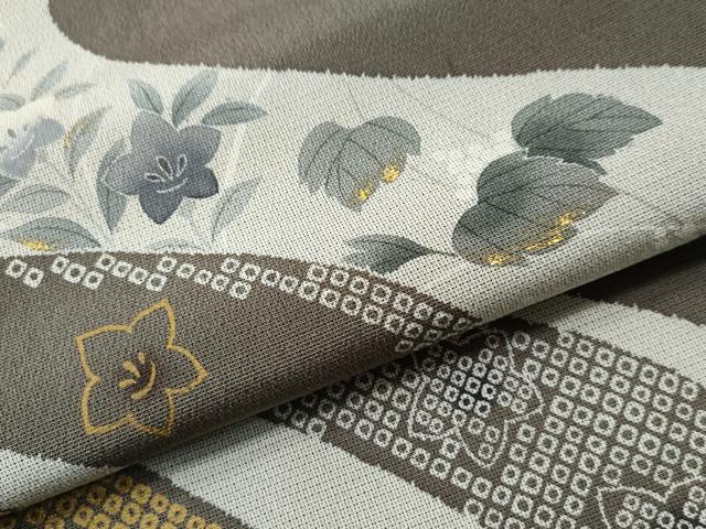 平和屋着物●訪問着　本塩沢　絞り　道長秋草文　金彩　やまと誂製　正絹　逸品　CAAU1861yc
