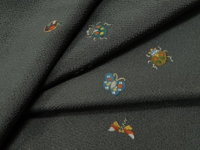 平和屋着物●上質な小紋　総刺繍　虫　蝶　金糸　鬼しぼ縮緬　正絹　逸品　CAAU1863yc
