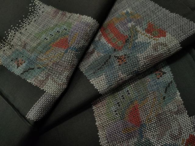 平和屋着物●本場大島紬　9マルキ　地空き　短冊花蝶文　正絹　逸品　CAAU1933yc