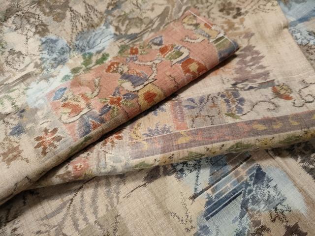 平和屋着物●小千谷紬　人物花鳥文　正絹　逸品　未使用　CAAU1983yc