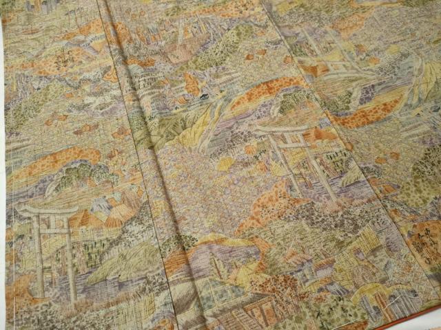 平和屋着物○上質な小紋 紬地 手描き 人物風景文 正絹 逸品 未