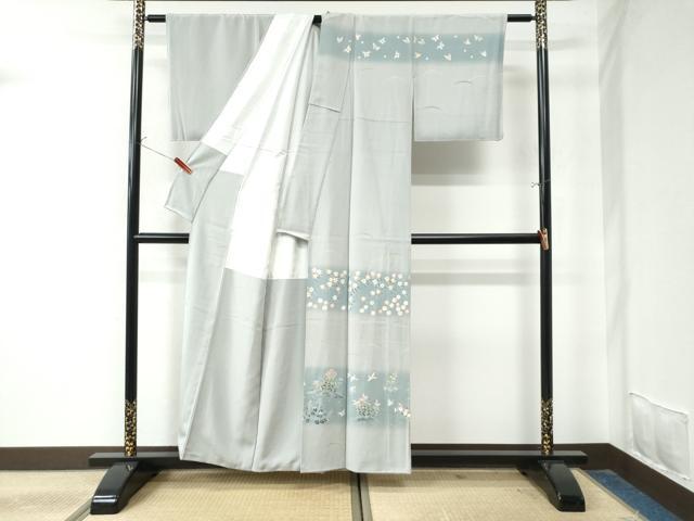 平和屋着物●訪問着　友禅　作家物　飛鳥花蝶文　暈し染め　正絹　逸品　CAAU2004yc 平和屋着物○訪問着 友禅 作家物 飛鳥花蝶文 暈し染め