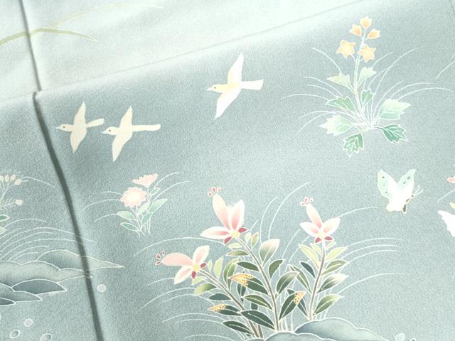 平和屋着物○訪問着 友禅 作家物 飛鳥花蝶文 暈し染め