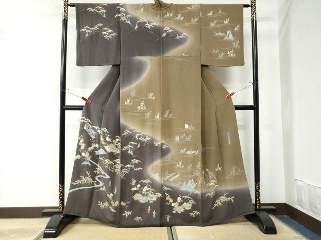 平和屋着物●上質な紬　ろうけつ染め　洋花唐草文　正絹　逸品　DAAS2081tw 平和屋着物○上質な紬 ろうけつ染め 洋花唐草文 正絹 逸品 DAAS2081tw