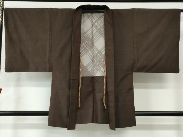 平和屋着物○男性 紬 アンサンブル 色無地 赤墨色 正絹 逸品 CAAU2034yc