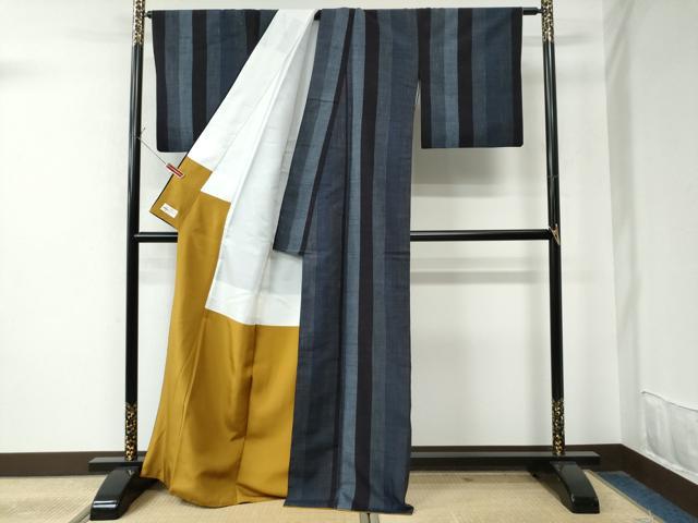 平和屋着物○結城紬 80亀甲 縞 やまと誂製 証紙付き 正絹 逸品 CAAU2061yc