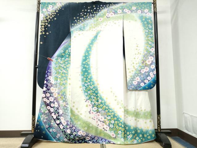 平和屋着物●豪華振袖　雪輪舞花文　暈し染め　金彩　正絹　逸品　CAAU2065yc