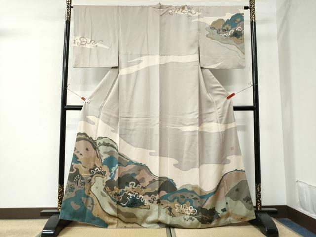 平和屋着物●訪問着　作家物　遠山水辺風景文　正絹　逸品　CAAU2071yc