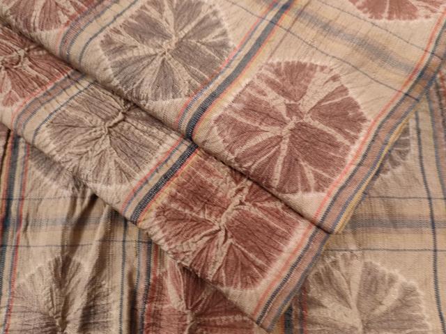 平和屋着物●上質な紬　絞り　格子吉祥文　正絹　逸品　CAAU2087yc