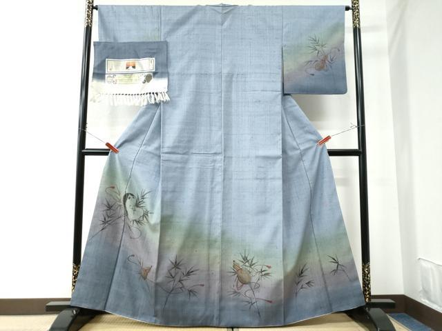 平和屋着物●本場真綿絢結城紬　訪問着　作家物　手描き　能面　瓢箪　金彩　証紙付き　正絹　逸品　CAAU2112yc