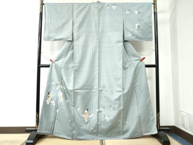 平和屋着物●本加賀友禅作家　村越幸雪　訪問着　白山紬　童子遊び　正絹　逸品　未使用　CAAU2113yc