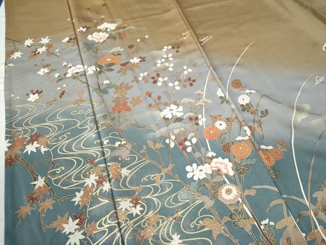 平和屋着物○訪問着 竜田川草花文 暈し染め 金彩 正絹 逸品 CAAU2120yc