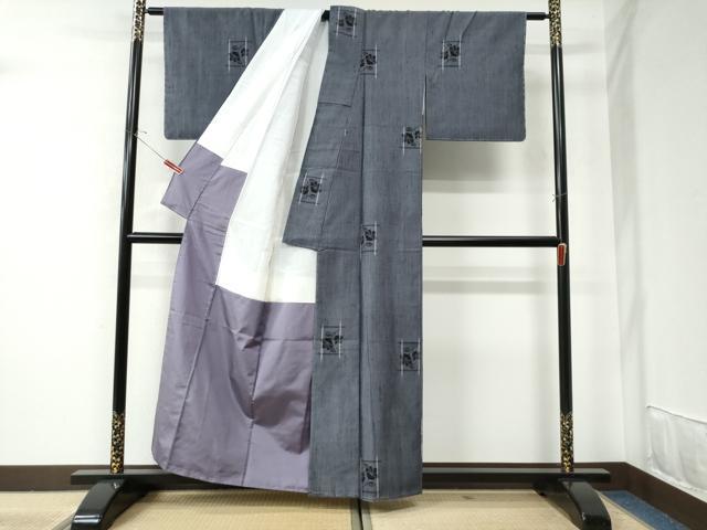 平和屋着物○上質な紬 格子枝花文 正絹 逸品 未使用 CAAU2178yc