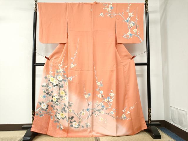 平和屋着物●訪問着　友禅　椿梅文　暈し染め　正絹　逸品　CAAU2203yc