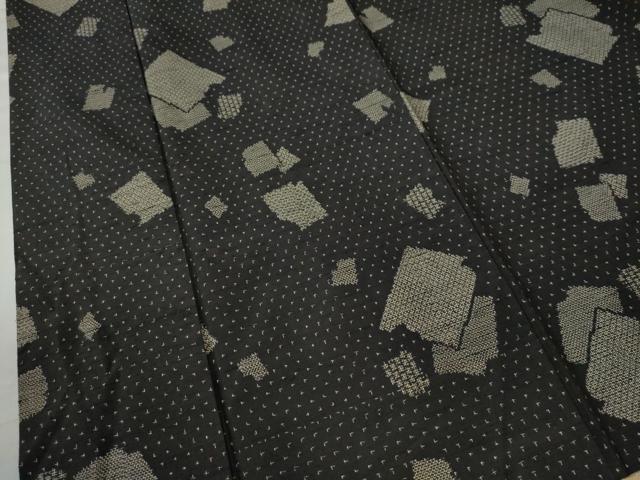 平和屋着物○上質な紬 破れ色紙文 黒地 正絹 逸品 CAAU2238yc