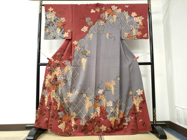 平和屋着物●訪問着　網目南天文　金彩　正絹　逸品　CAAU2241yc