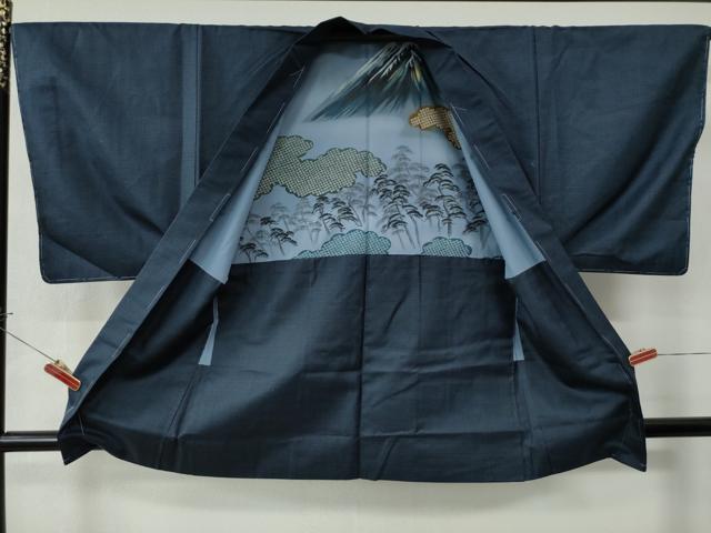 平和屋着物○男性 お召 アンサンブル 100亀甲 正絹 逸品 未使用  