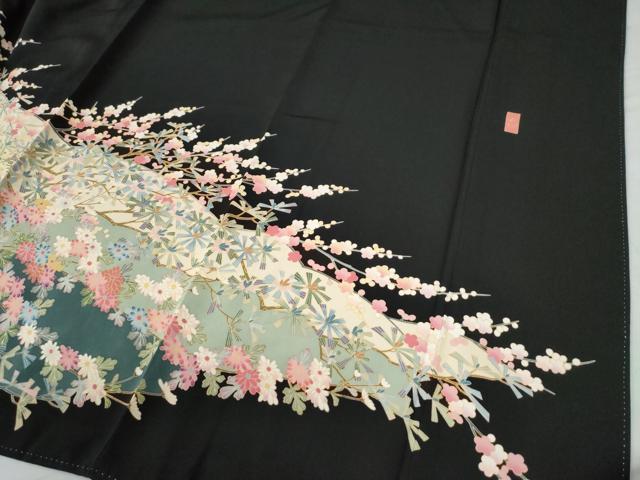 平和屋着物○豪華黒留袖 友禅 作家物 松花文 暈し染め 正絹 逸品