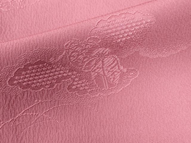 平和屋着物○上質な色無地 吉祥花地紋 桃色 正絹 逸品 未使用