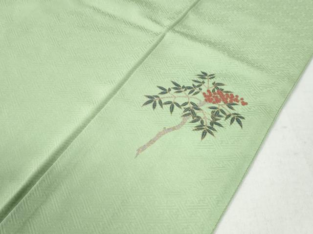 平和屋着物○上質な色無地 吉祥地紋 若葉色 正絹 逸品 未使用