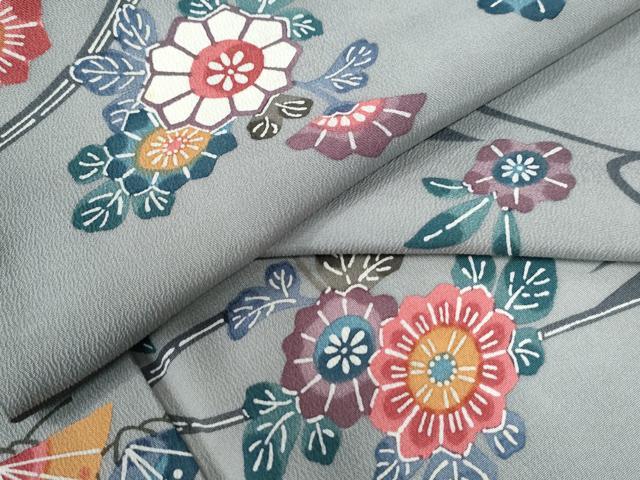 平和屋着物●上質な小紋　型染め　流水草花文　正絹　逸品　CAAU2397yc