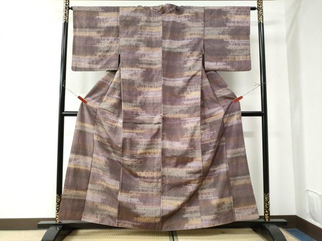 平和屋着物●上質な紬　杢目絞り　漢方染　霞文　正絹　逸品　CAAU2445yc 平和屋着物○上質な紬 杢目絞り 漢方染 霞文 正絹 逸品