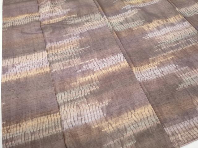 平和屋着物○上質な紬 杢目絞り 漢方染 霞文 正絹 逸品