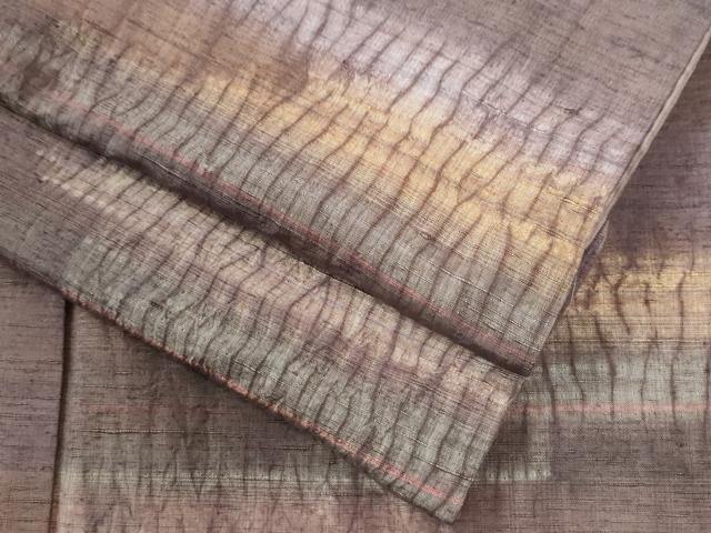 平和屋着物●上質な紬　杢目絞り　漢方染　霞文　正絹　逸品　CAAU2445yc