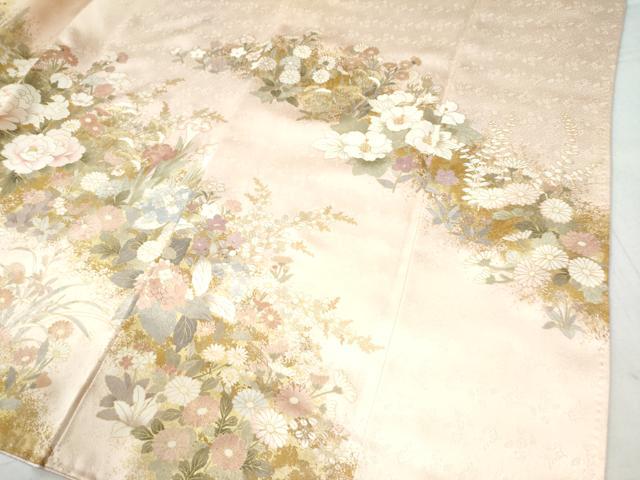 平和屋着物○訪問着 絞り 刺繍 草花舞扇鼓文 金彩 正絹 逸品 AAAY5622ph