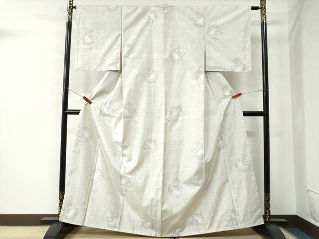 平和屋着物○本場大島紬 白大島 9マルキ 雪輪花文 正絹 逸品 未