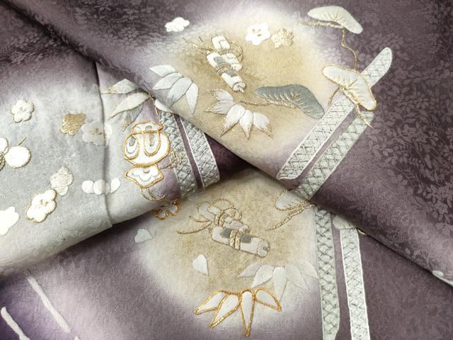 平和屋着物●中国三大刺繍　蘇州刺繍　総刺繍　駒刺繍　訪問着　宝尽くし草花丸文　暈し染め　金糸　正絹　逸品　未使用　CAAU2485yc