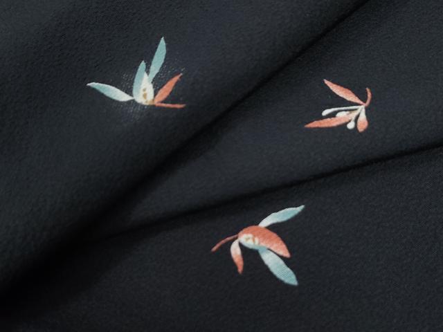 平和屋着物●上質な小紋　枝葉文　黒地　正絹　逸品　CAAU2517yc