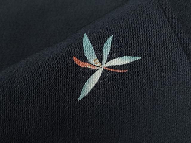 平和屋着物○上質な小紋 枝葉文 黒地 正絹 逸品 CAAU2517yc