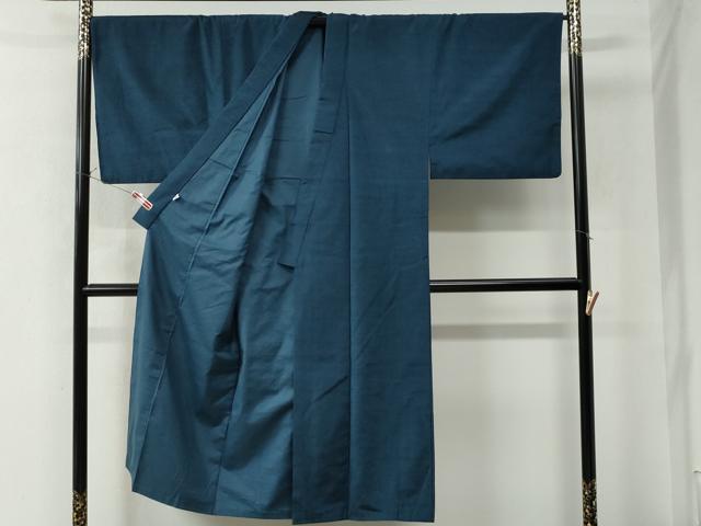 平和屋着物○男性 紬 アンサンブル 色無地 紺地 キングサイズ 小田急